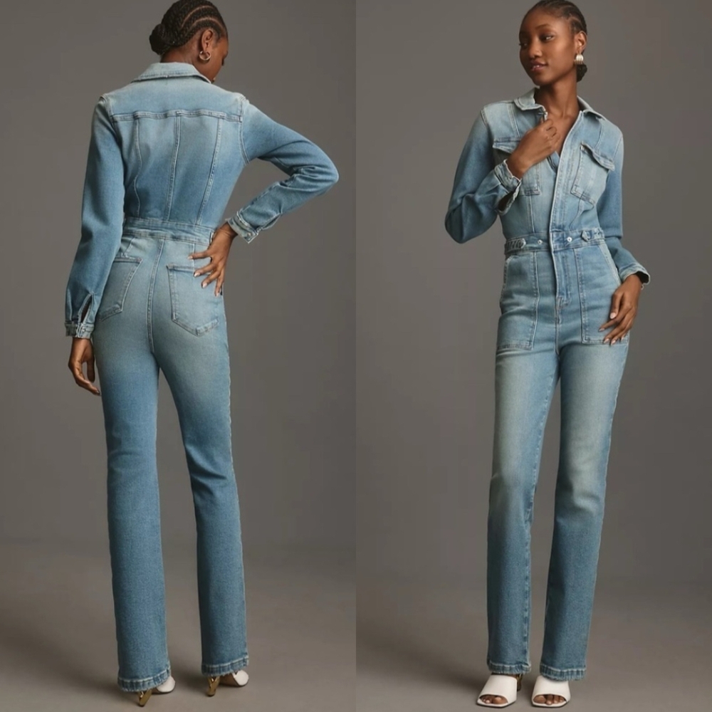 Women's Light Blue Denim Jumpsuit, good American, L